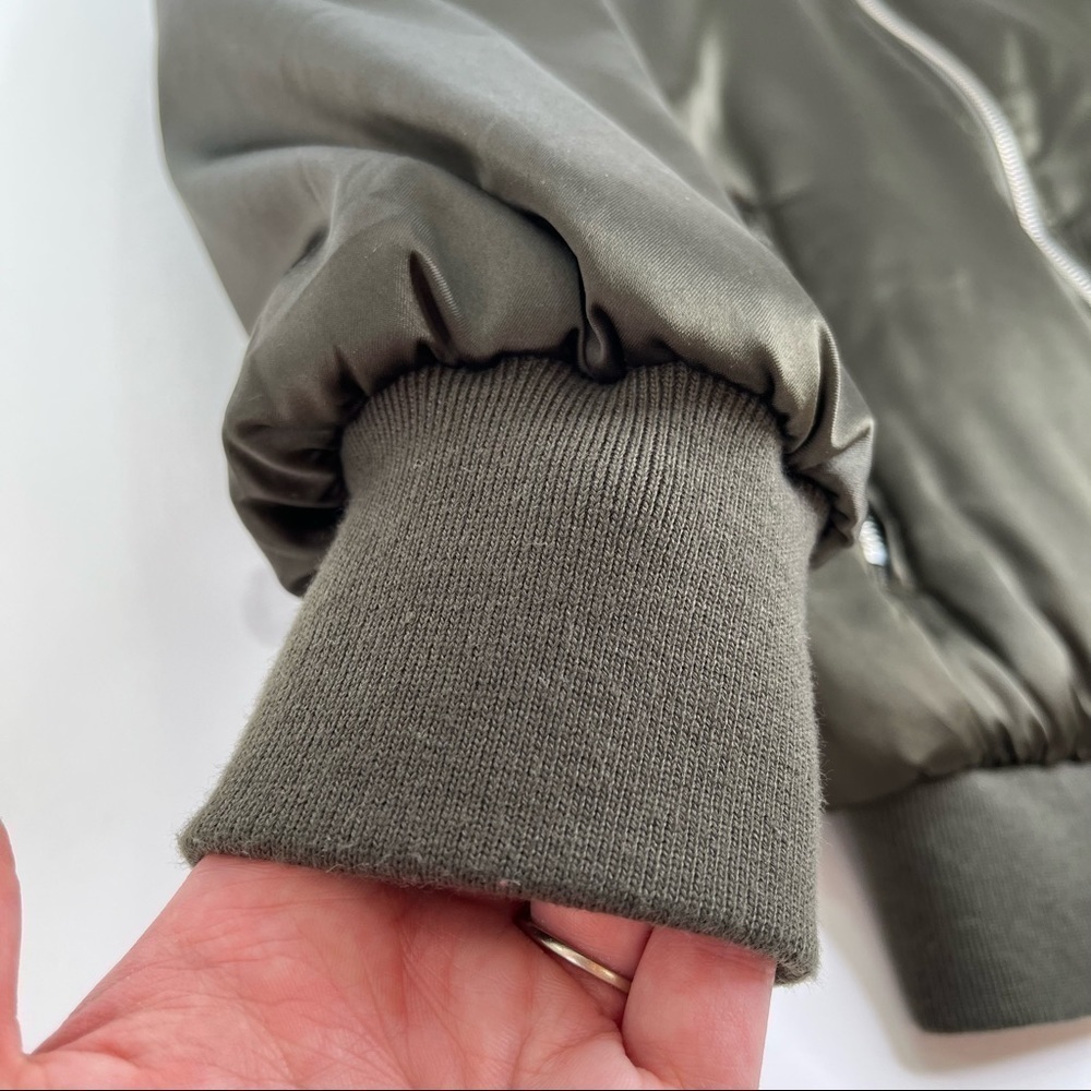 New Philosophy Rich Olive Green Satin 90s Zip-up Preppy College Bomber Jacket - Picture 8 of 16